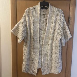 POL Women’s Knit Short Sleeve Open Front Cardigan Sweater Tan Size S-M